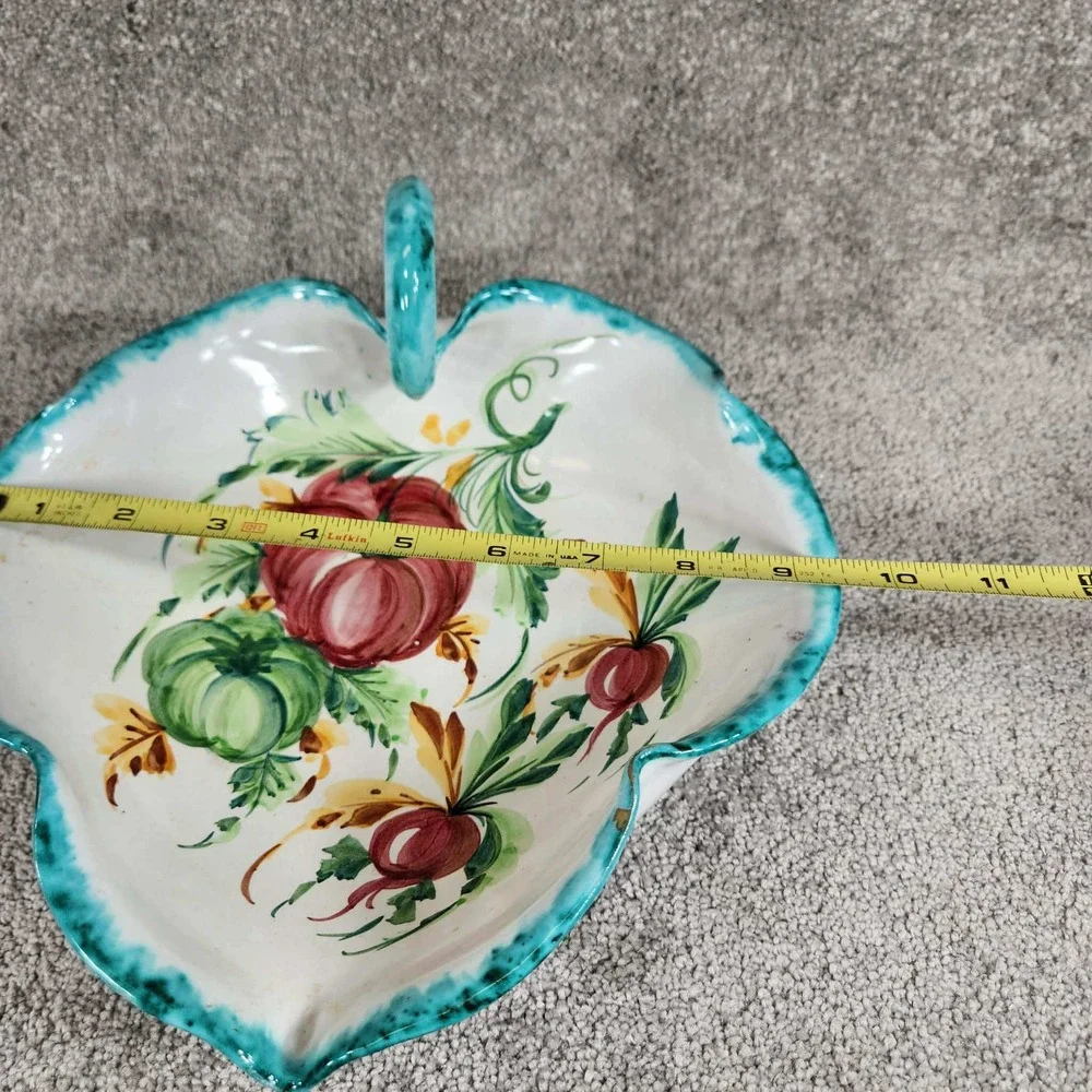 Vintage‎ Italian Hand Painted Pottery Floral Leaf Shaped Bowl Ceramic Dish